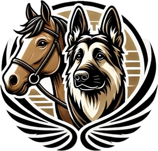 Ein Logo mit einem Pferde- und einem Hundekopf